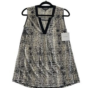 Ellen Tracy Sleeveless Top Blouse Safari Sunset Animal Print Black Trim‎ Small